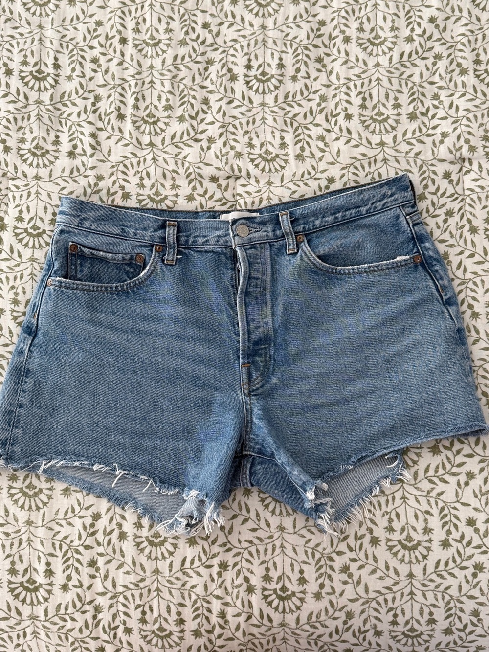 Agolde Blue Distressed Jean Shorts